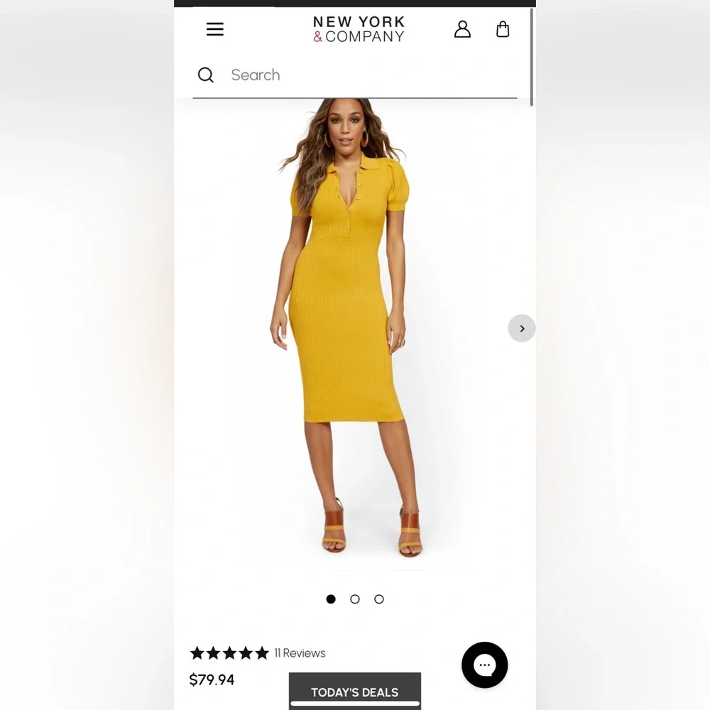 New York & Company Puff-Sleeve Polo Midi Sweater Dress - Picture 2 of 9